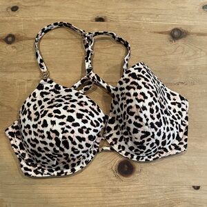 NWOT Victoria’s Secret Bra Swim Top Leopard print gold hardware t strap 34DD
